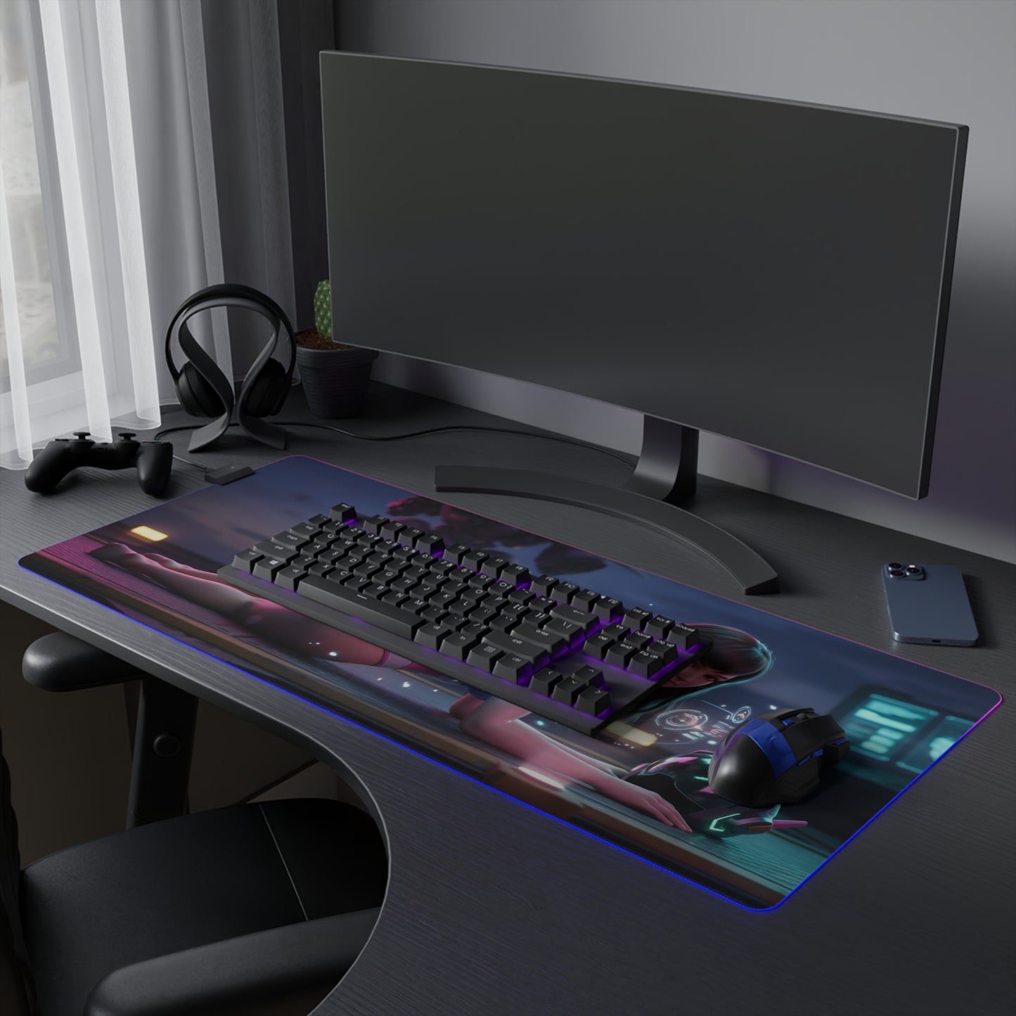 Overwatch Mouse Pad, D.Va LED RGB Desk Mat, Gift for Gamer, Anime Gaming Decor — RGB gaming desk mat with D.Va mech artwork and smooth precision-cloth surface