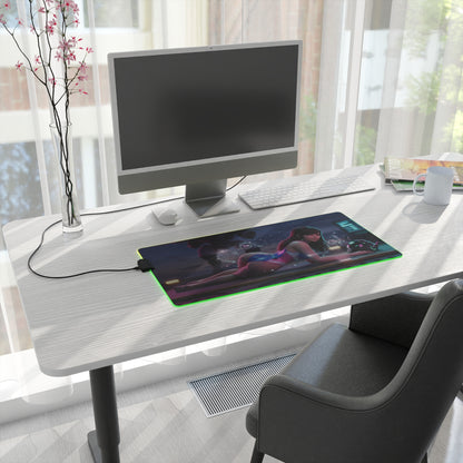 Overwatch Mouse Pad, D.Va LED RGB Desk Mat, Gift for Gamer, Anime Gaming Decor - RGB desk mat with D.Va artwork on modern gaming desk