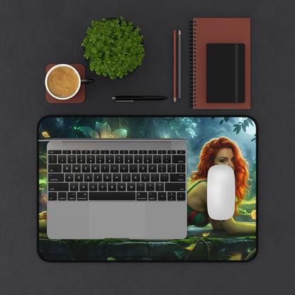Poison Ivy Mouse Pad – Comic Style Gaming Mouse Pad, Stylish Gamer Desk Decor on a gaming desk with laptop and mouse, comic-style Poison Ivy artwork