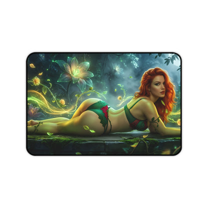 Poison Ivy Mouse Pad – Comic Style Gaming Mouse Pad, Stylish Gamer Desk Decor featuring reclining redhead with floral vines on vivid gaming desk mat