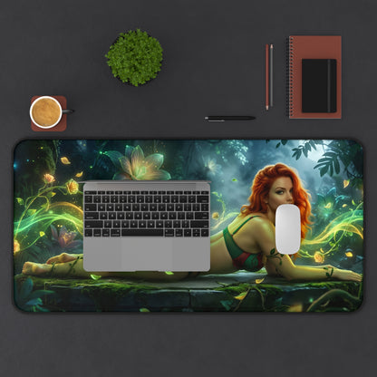 Poison Ivy Mouse Pad – Comic Style Gaming Mouse Pad, Stylish Gamer Desk Decor featuring reclining comic-style Poison Ivy artwork on a gaming desk
