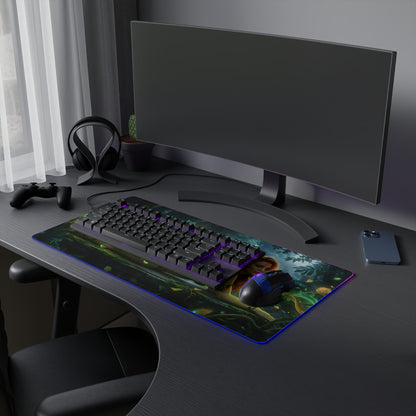 Poison Ivy RGB Mouse Pad – DC Comics LED Desk Mat, Superhero Gamer Decor on a modern RGB gaming desk with keyboard and mouse