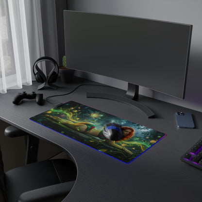 Poison Ivy RGB Mouse Pad – DC Comics LED Desk Mat, Superhero Gamer Decor on dark gaming desk with vibrant green botanical artwork and RGB edge lighting