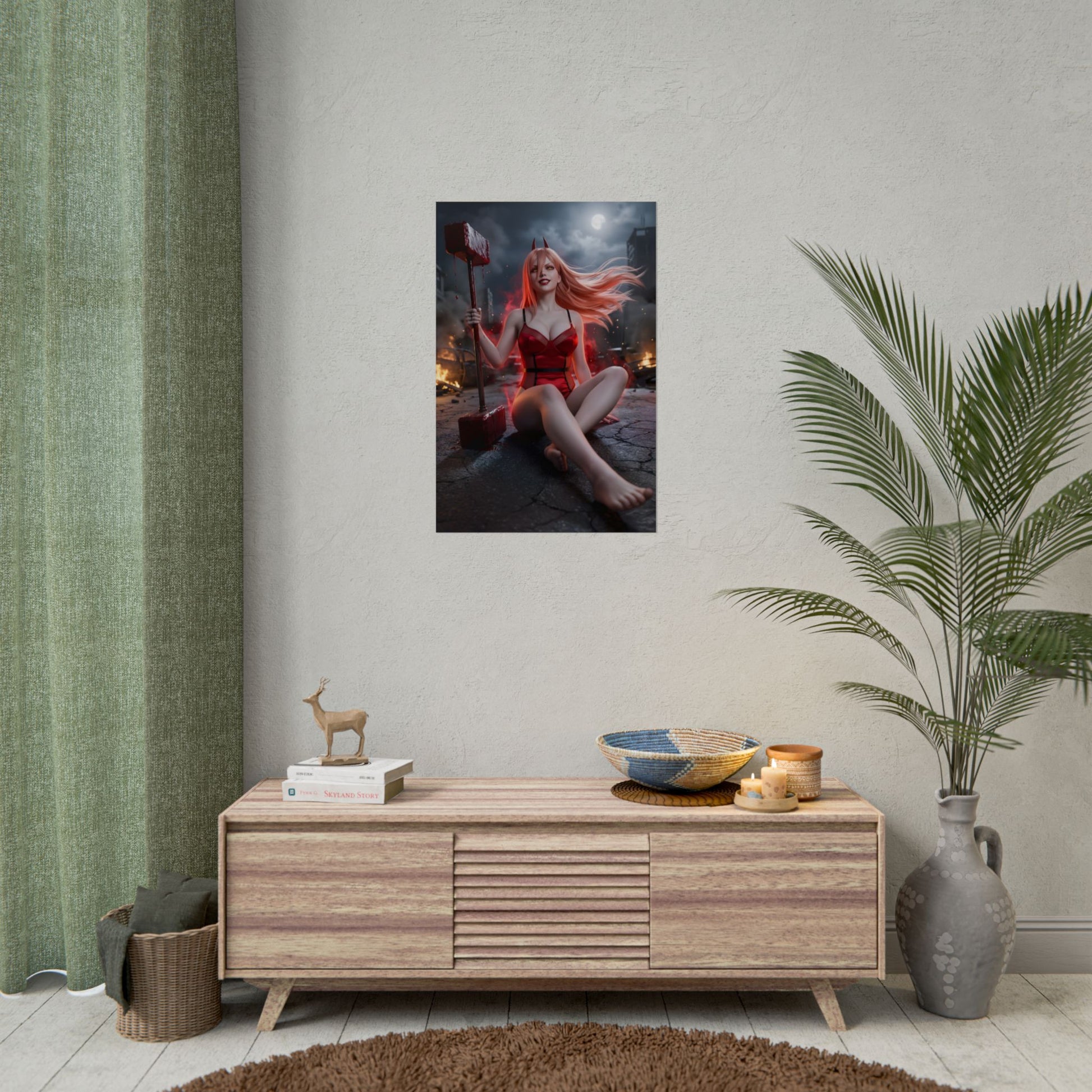 Power Poster / Power Wall Art / Power Art Print / Chainsaw Man Poster featuring Blood Devil in fiery urban battle scene