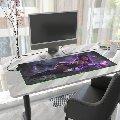 Marvel Mouse Pad, Psylocke LED RGB Desk Mat, Gift for Gamer, Superhero Room Decor — Psylocke LED desk mat with glowing violet psionic blade on gaming desk