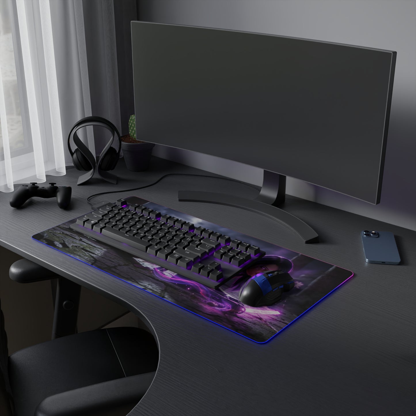 Marvel Mouse Pad, Psylocke LED RGB Desk Mat, Gift for Gamer, Superhero Room Decor — RGB Psylocke gaming desk mat with psionic blade artwork