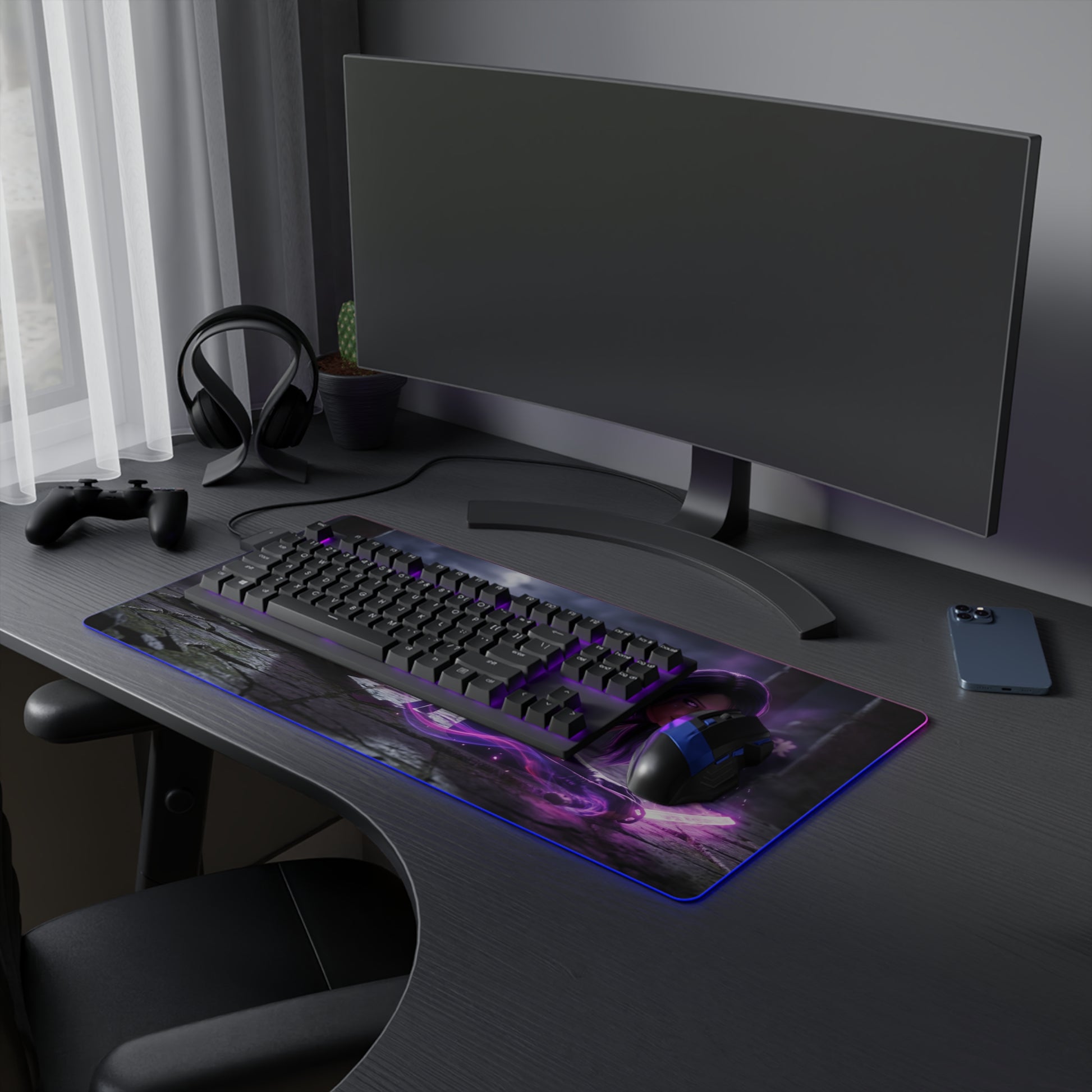 Marvel Mouse Pad, Psylocke LED RGB Desk Mat, Gift for Gamer, Superhero Room Decor — RGB Psylocke gaming desk mat with psionic blade artwork