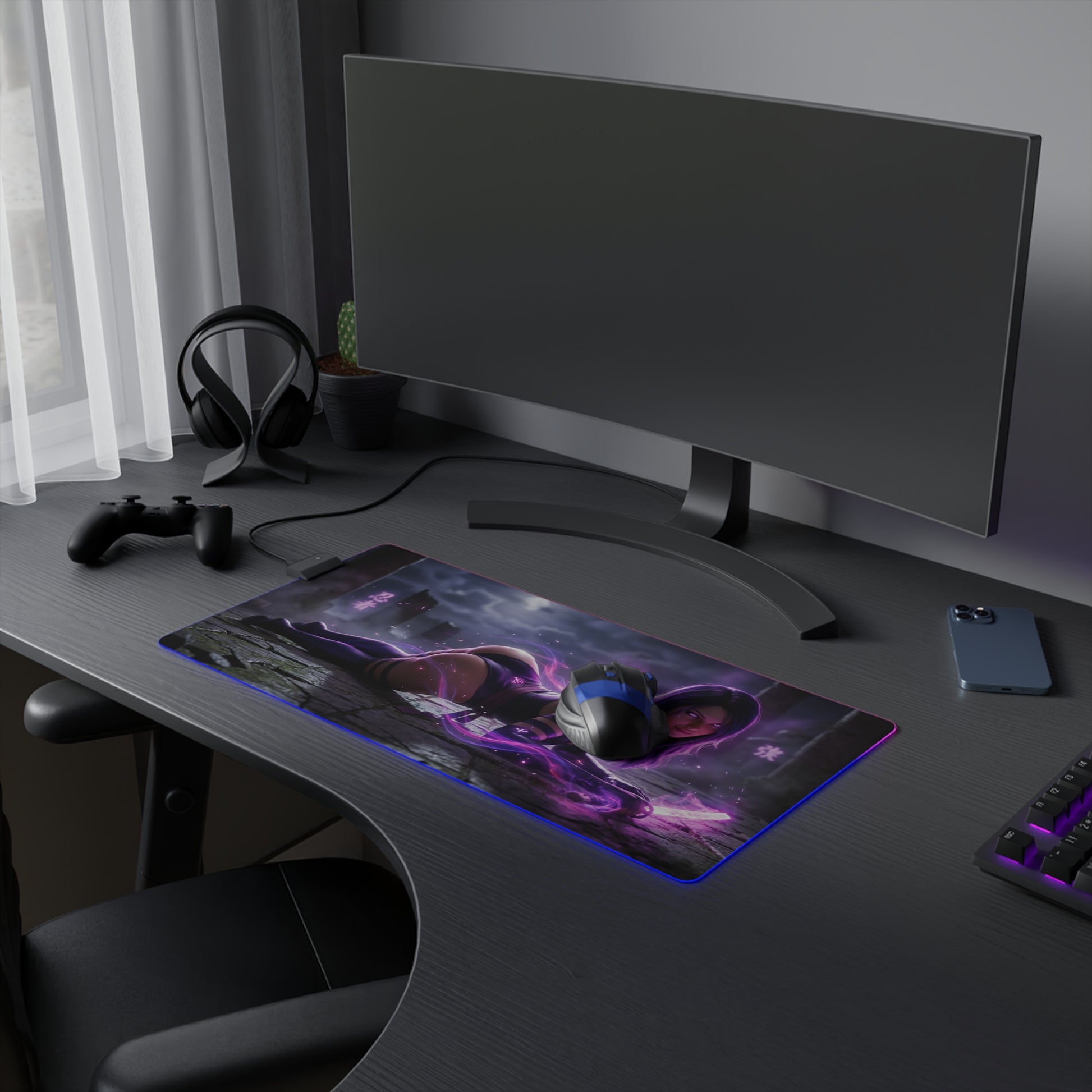 Marvel Mouse Pad, Psylocke LED RGB Desk Mat, Gift for Gamer, Superhero Room Decor - Psylocke gaming desk mat with LED RGB glow and precision cloth surface