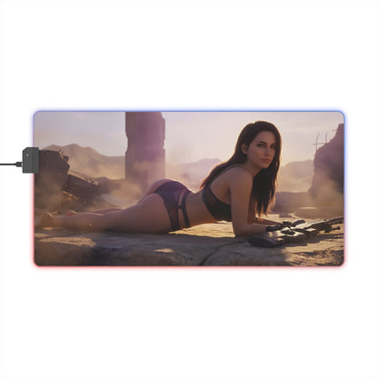 Quiet RGB Mouse Pad – Metal Gear Solid Illuminated Desk Mat, Tactical Gamer Setup featuring tactical heroine artwork on illuminated extended desk mat