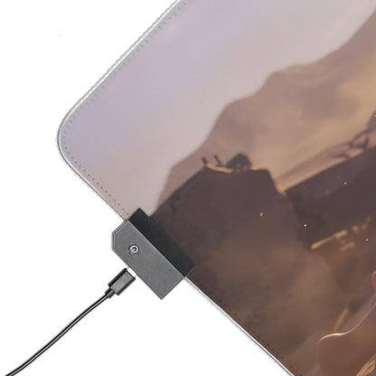 Quiet RGB Mouse Pad – Metal Gear Solid Illuminated Desk Mat, Tactical Gamer Setup showing illuminated corner controller and high-definition printed surface
