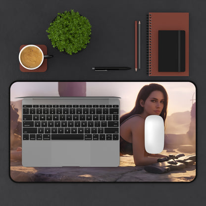 Quiet Mouse Pad – Tactical Game Gaming Mouse Pad, Stylish Gamer Desk Decor on minimalist workspace showing laptop, mouse and tactical game artwork