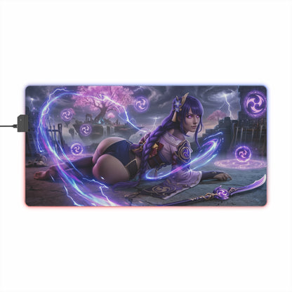 Genshin Impact Mouse Pad, Raiden Shogun LED RGB Desk Mat, Gift for Gamer, Anime Room Decor - Raiden Shogun purple lightning gaming desk mat