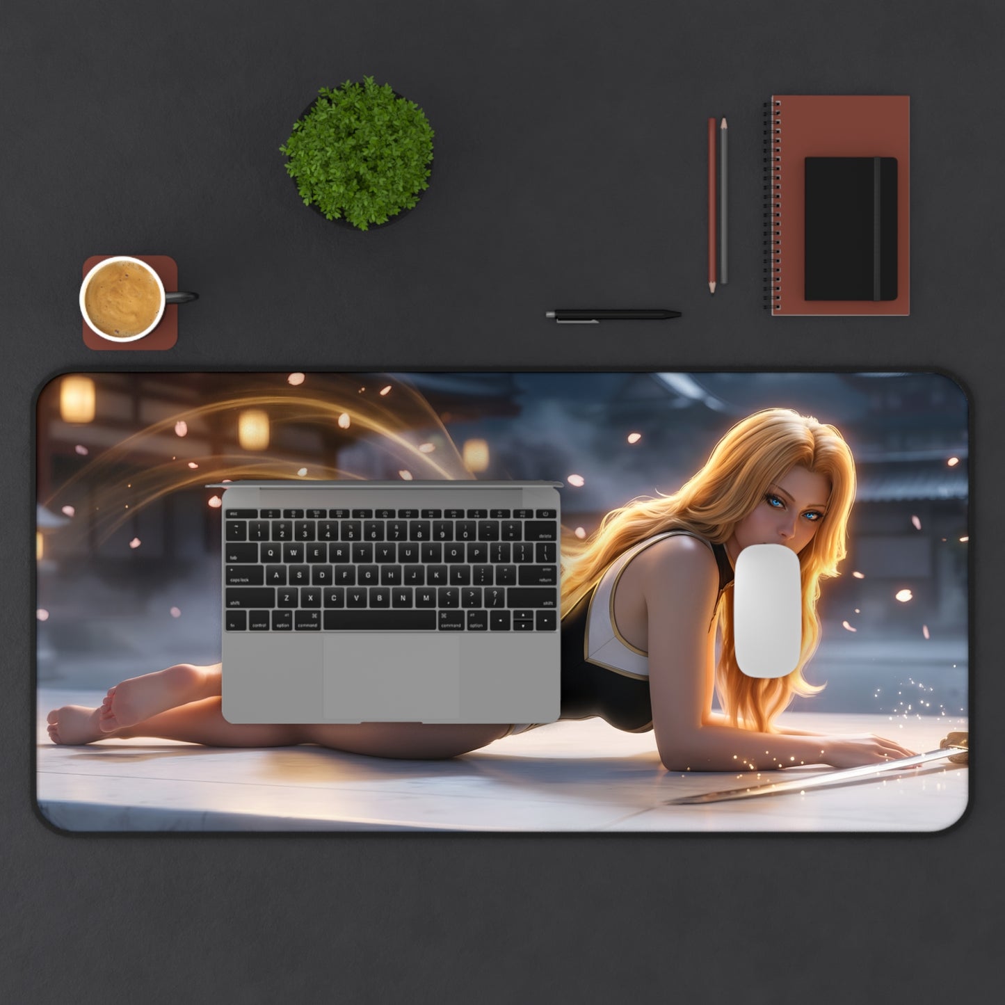 Rangiku Matsumoto Mouse Pad – Anime Gaming Mouse Pad, Stylish Gamer Desk Decor featuring reclining anime character on large gaming desk mat