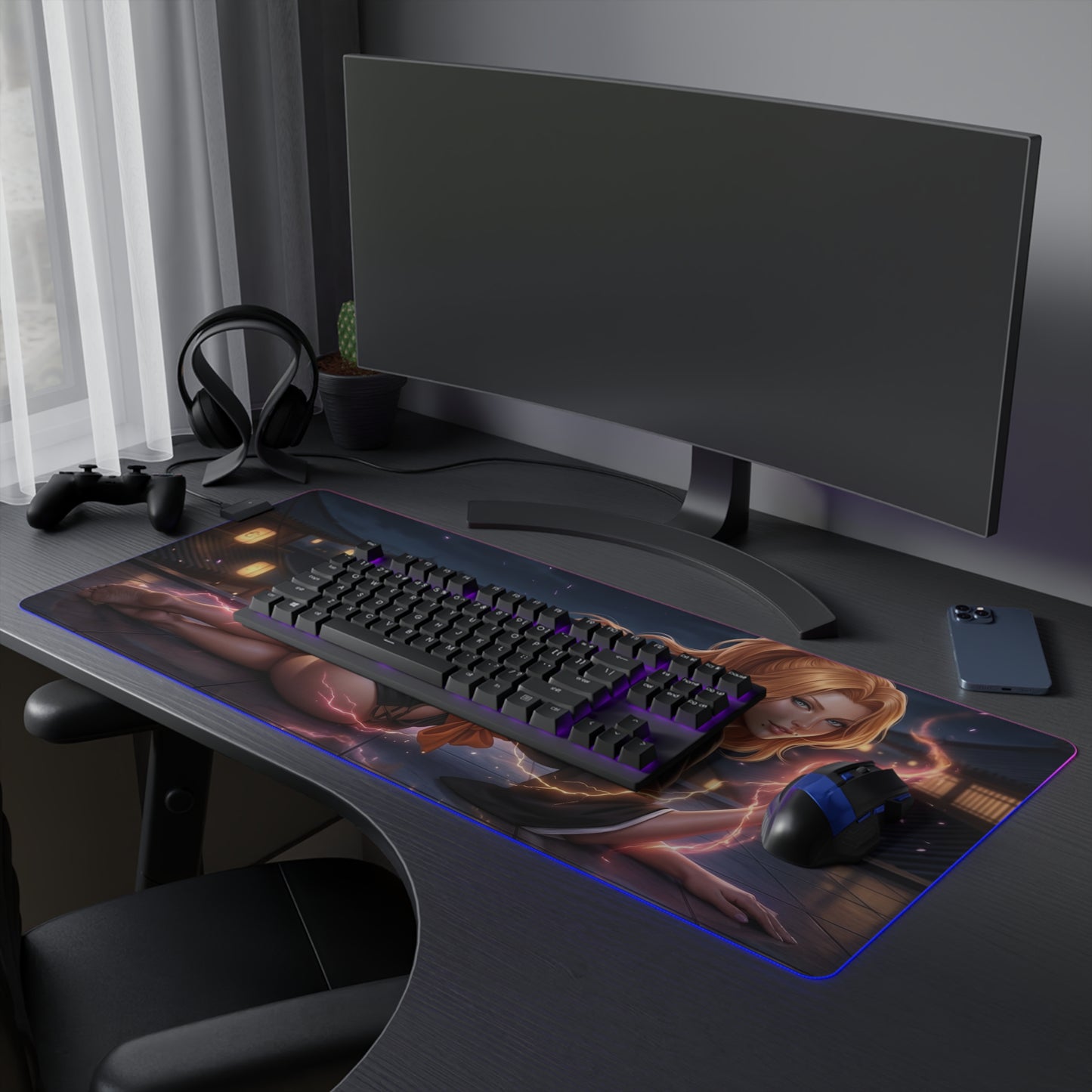 Bleach Mouse Pad, Rangiku Matsumoto LED RGB Desk Mat, Gift for Gamer, Anime Room Decor - RGB gaming desk mat with Rangiku artwork