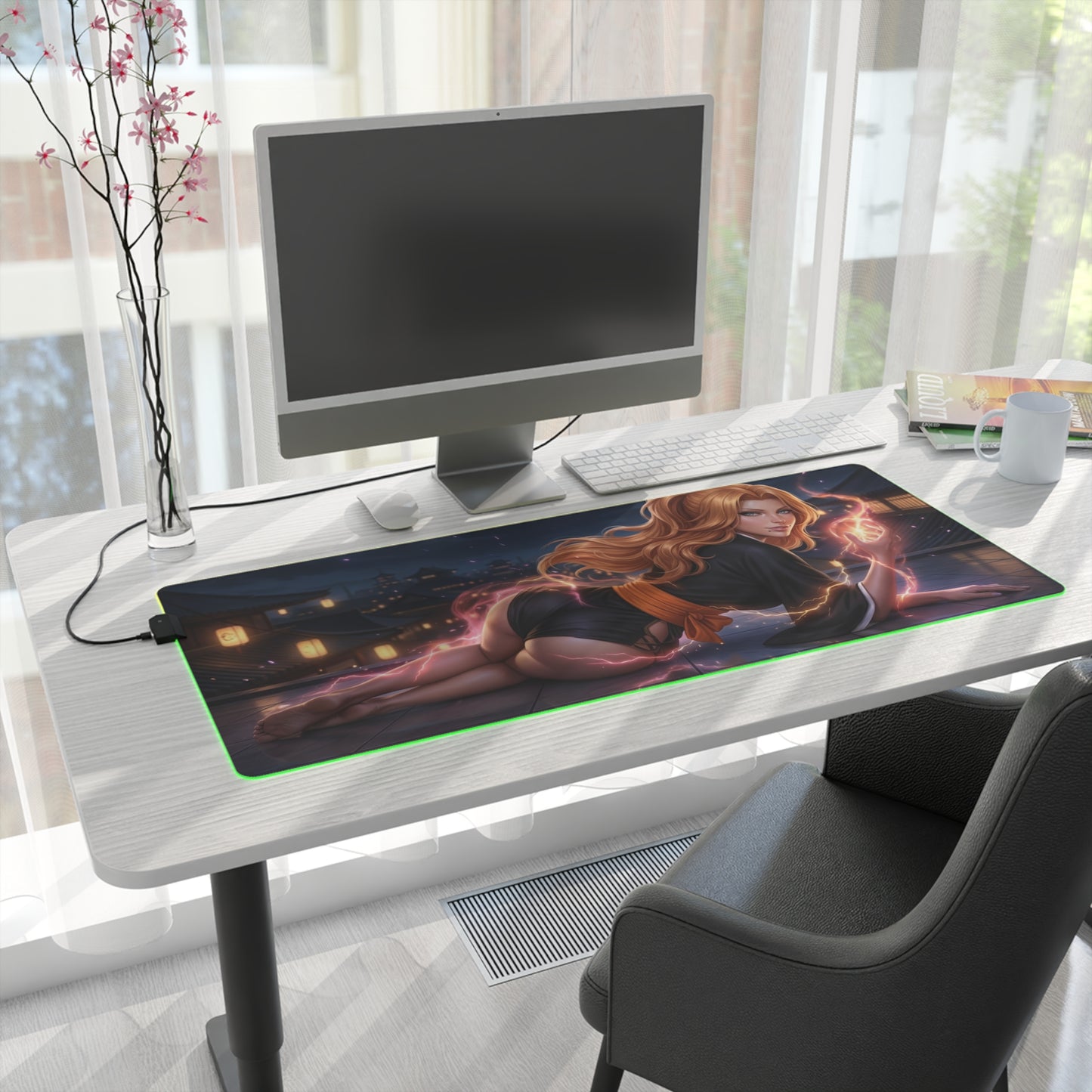 Bleach Mouse Pad, Rangiku Matsumoto LED RGB Desk Mat, Gift for Gamer, Anime Room Decor — Rangiku artwork on large RGB gaming desk mat