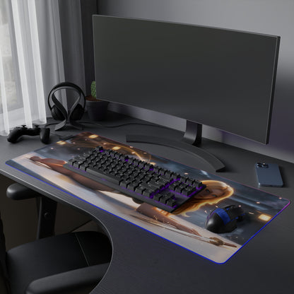 Rangiku Matsumoto RGB Mouse Pad – Bleach Anime LED Desk Mat, Otaku Gamer Decor on a gaming desk with RGB lighting and keyboard