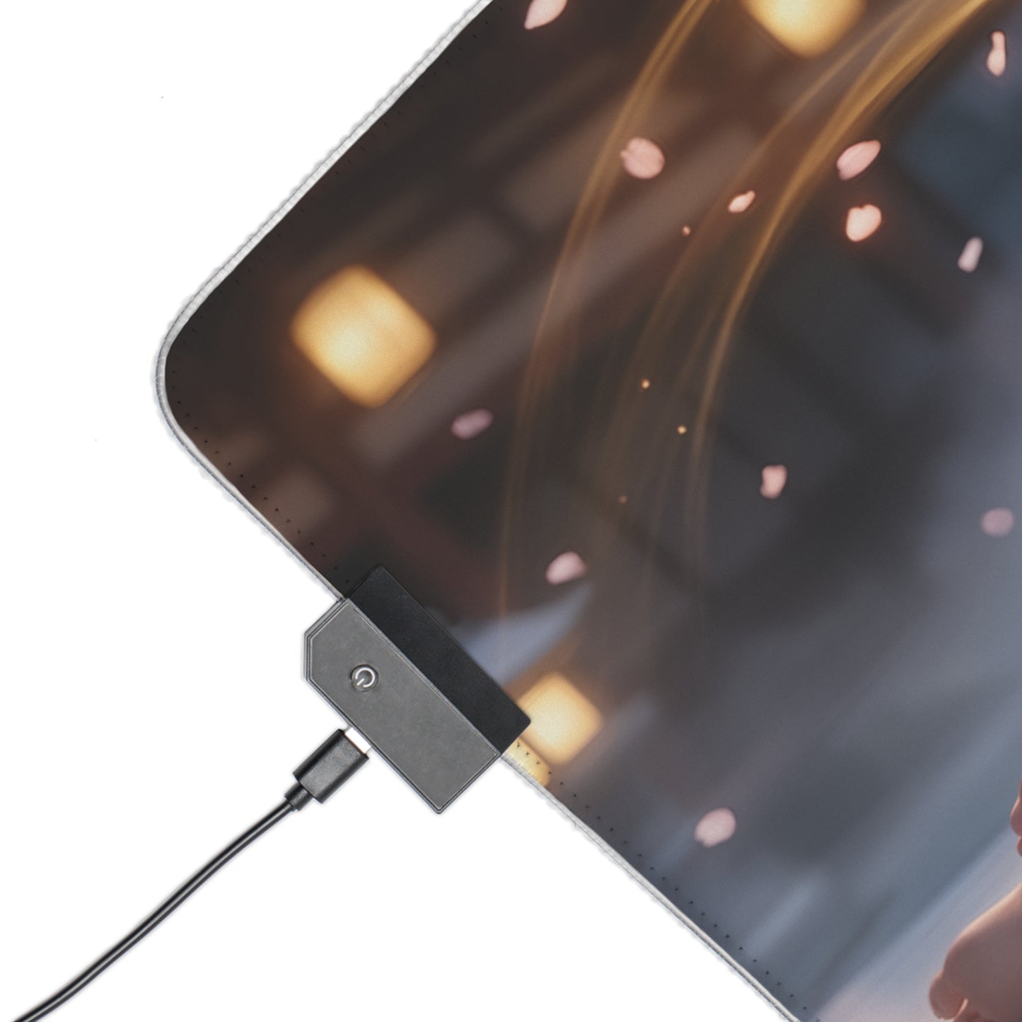 Rangiku Matsumoto RGB Mouse Pad – Bleach Anime LED Desk Mat, Otaku Gamer Decor close-up of RGB corner connector and cherry blossom print