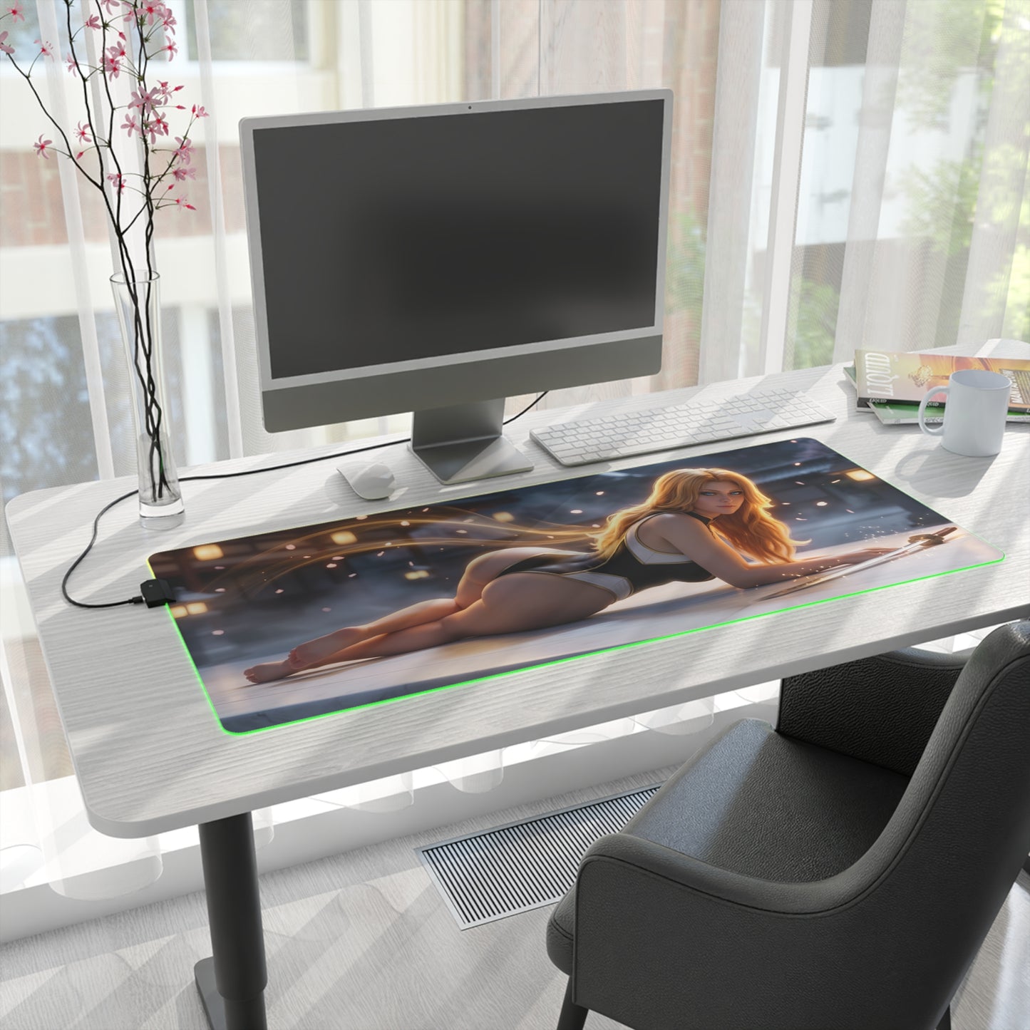 Rangiku Matsumoto RGB Mouse Pad – Bleach Anime LED Desk Mat, Otaku Gamer Decor - extended RGB desk mat with Rangiku art and non-slip base
