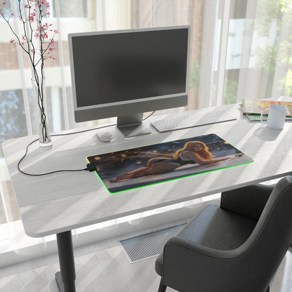 Rangiku Matsumoto RGB Mouse Pad – Bleach Anime LED Desk Mat, Otaku Gamer Decor on modern desk with green RGB edge and illustrated character
