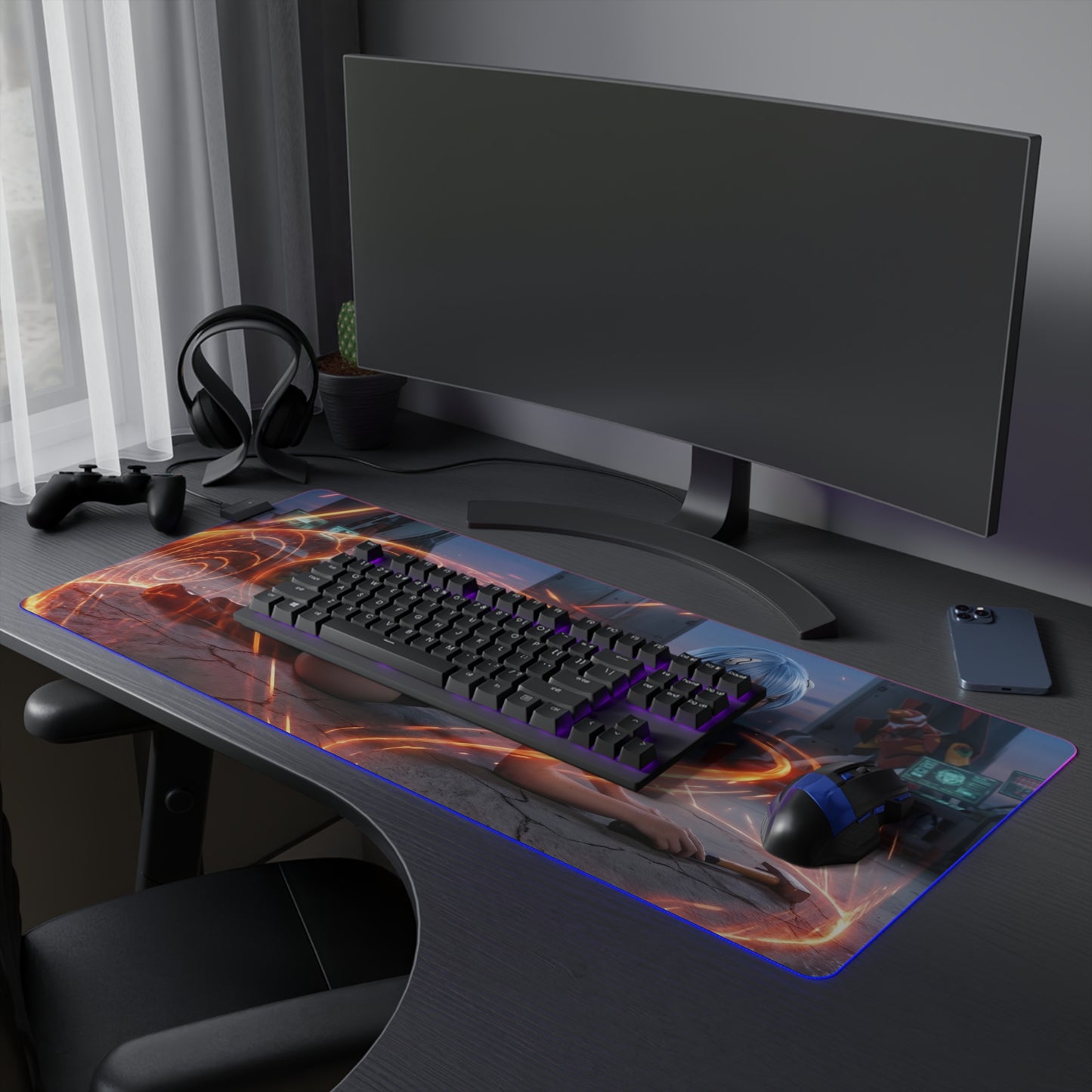 Anime Mouse Pad, Rei Ayanami LED RGB Desk Mat, Gift for Gamer, Otaku Room Decor - sleek EVA-inspired gaming desk mat with RGB glow