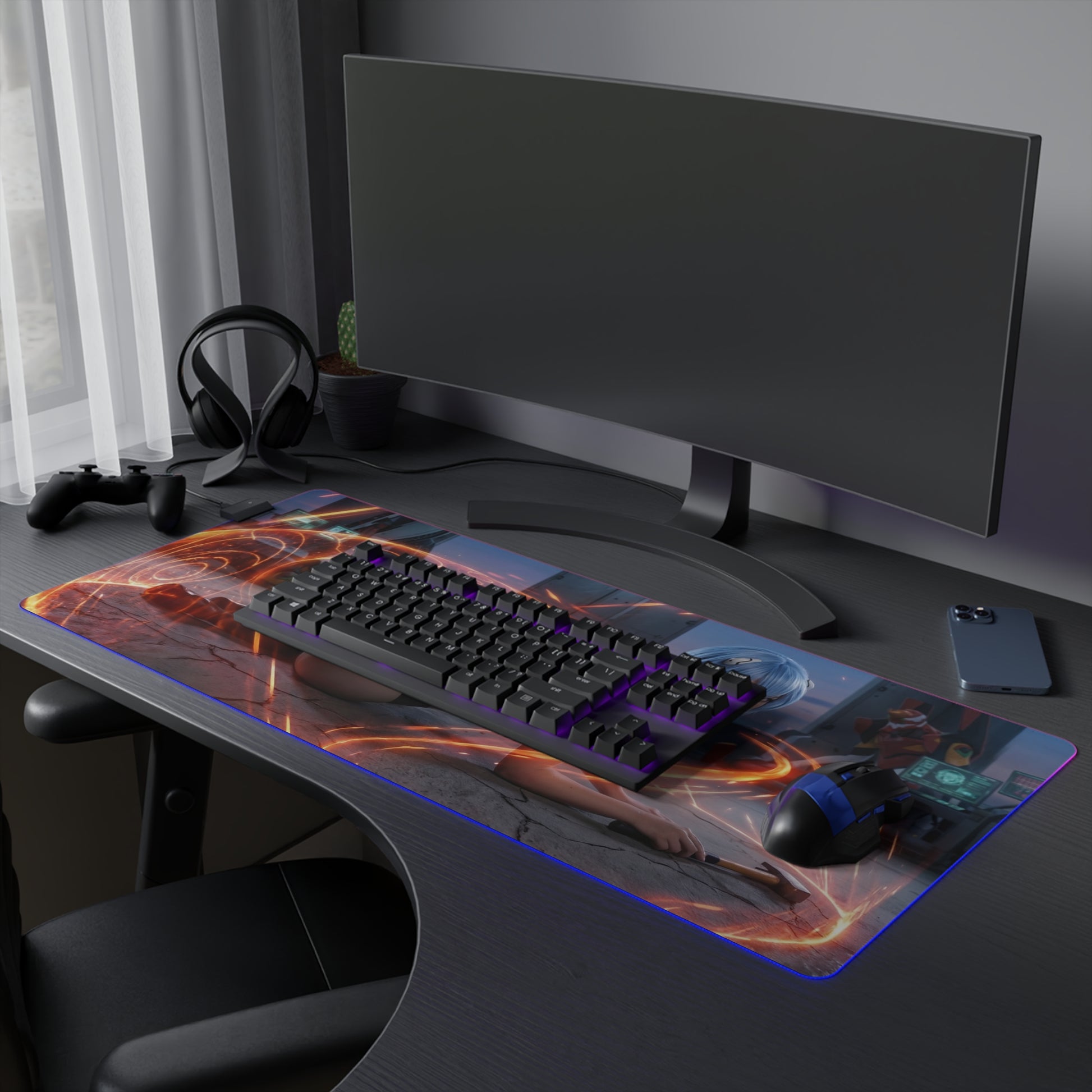 Anime Mouse Pad, Rei Ayanami LED RGB Desk Mat, Gift for Gamer, Otaku Room Decor - sleek EVA-inspired gaming desk mat with RGB glow