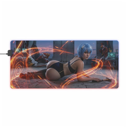 Anime Mouse Pad, Rei Ayanami LED RGB Desk Mat, Gift for Gamer, Otaku Room Decor - sexy Rei Ayanami sci‑fi desk mat with blue tones and RGB glow