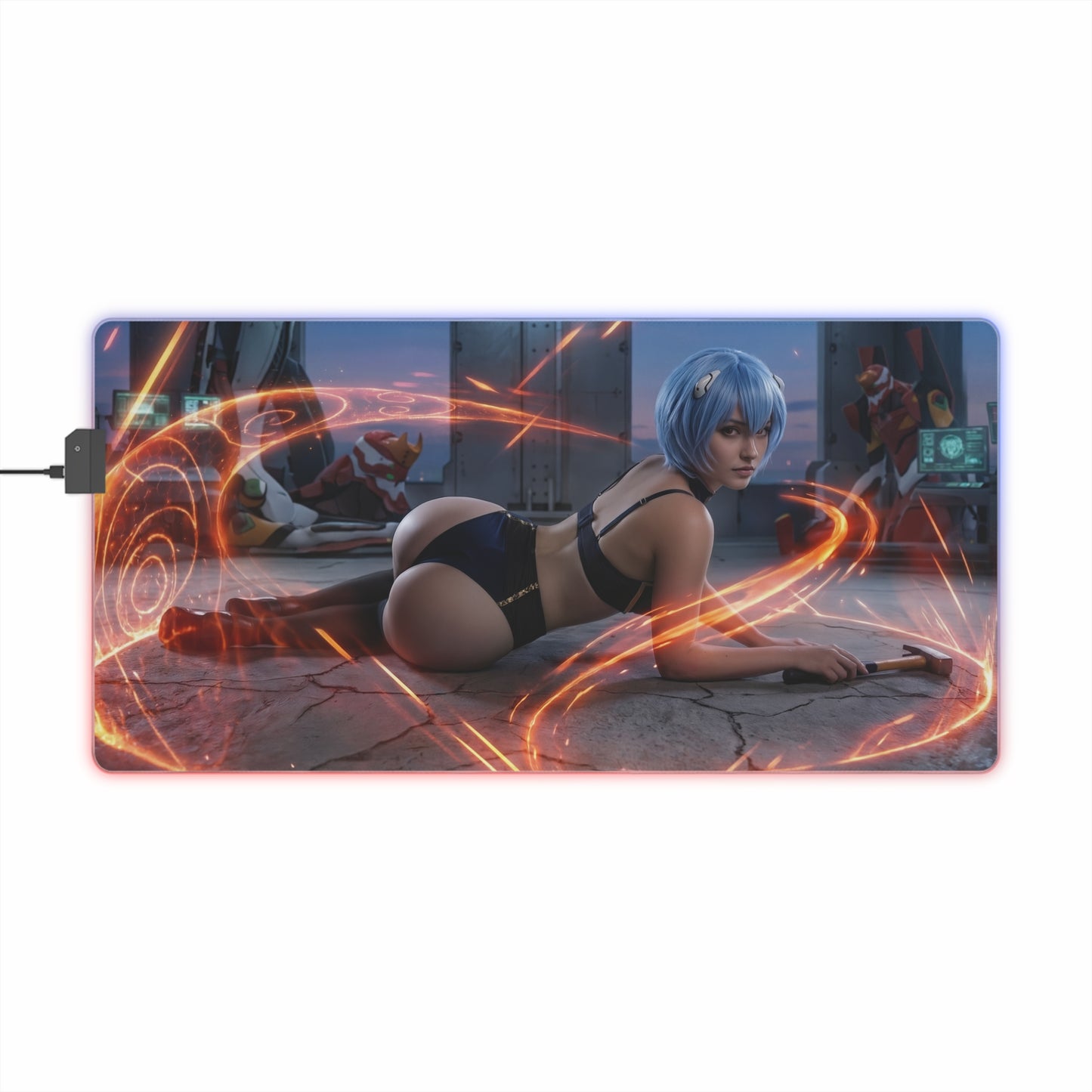 Anime Mouse Pad, Rei Ayanami LED RGB Desk Mat, Gift for Gamer, Otaku Room Decor - Rei Ayanami sci‑fi gaming desk mat with LED RGB border