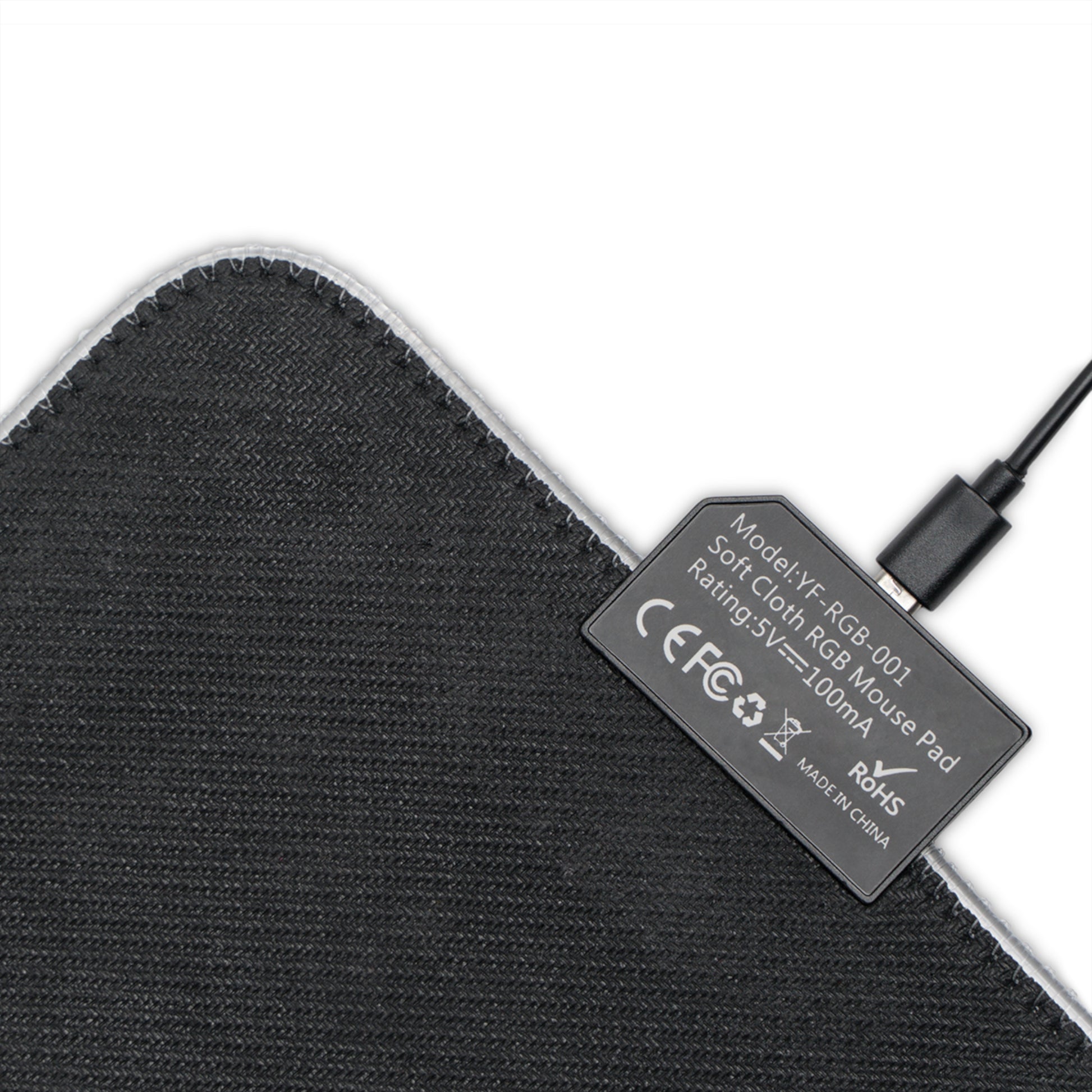 Anime Mouse Pad, Rei Ayanami LED RGB Desk Mat, Gift for Gamer, Otaku Room Decor — close-up of black RGB mouse pad corner and USB controller
