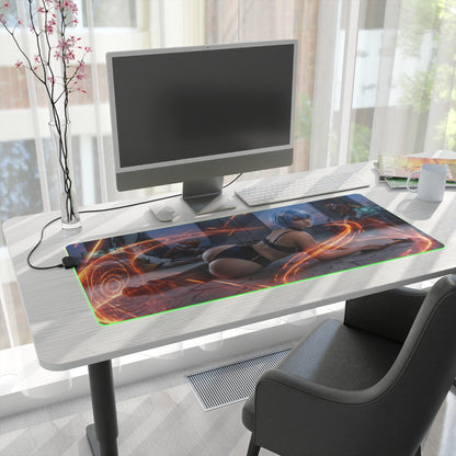 Anime Mouse Pad, Rei Ayanami LED RGB Desk Mat, Gift for Gamer, Otaku Room Decor on white desk with monitor and RGB glow
