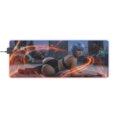 Anime Mouse Pad, Rei Ayanami LED RGB Desk Mat, Gift for Gamer, Otaku Room Decor — Rei Ayanami pinup on LED gaming desk mat