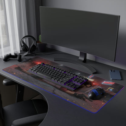 Resident Evil Mouse Pad, Claire Redfield RGB Gaming Desk Mat, Gift for Gamer, Gamer Room Decor — large RGB desk mat showing Claire-themed gaming setup