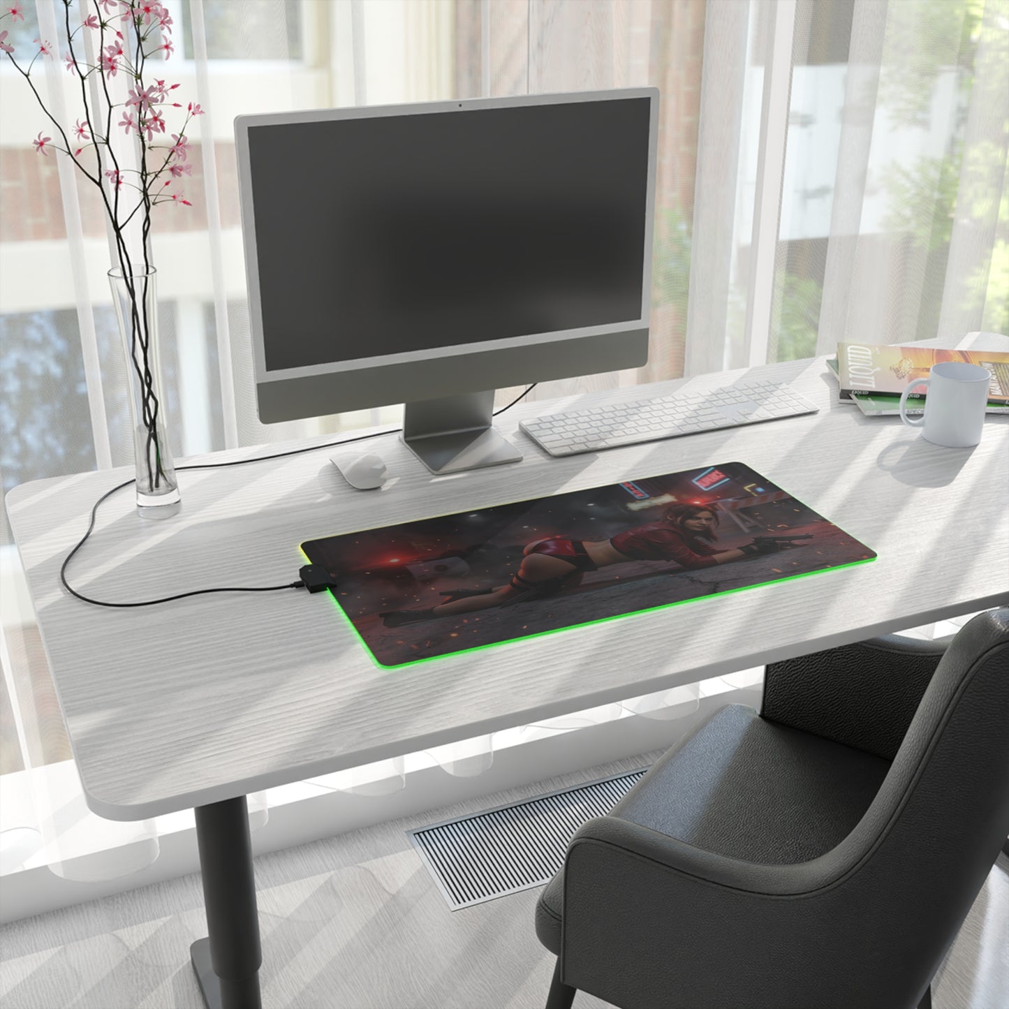 Resident Evil Mouse Pad, Claire Redfield RGB Gaming Desk Mat, Gift for Gamer, Gamer Room Decor - illuminated large desk mat with Claire Redfield art