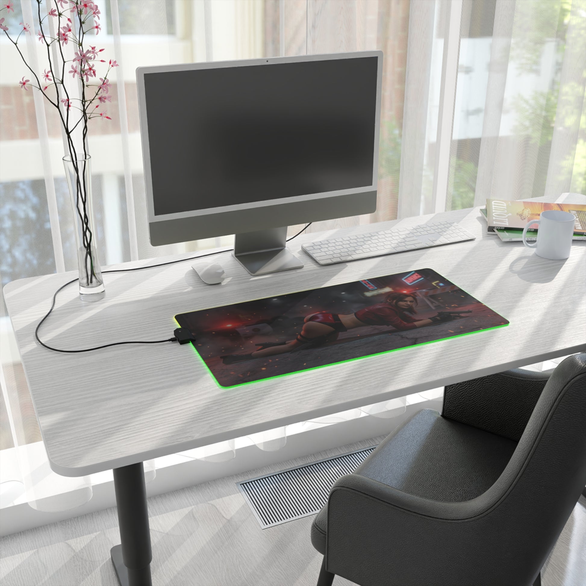 Resident Evil Mouse Pad, Claire Redfield RGB Gaming Desk Mat, Gift for Gamer, Gamer Room Decor - illuminated large desk mat with Claire Redfield art