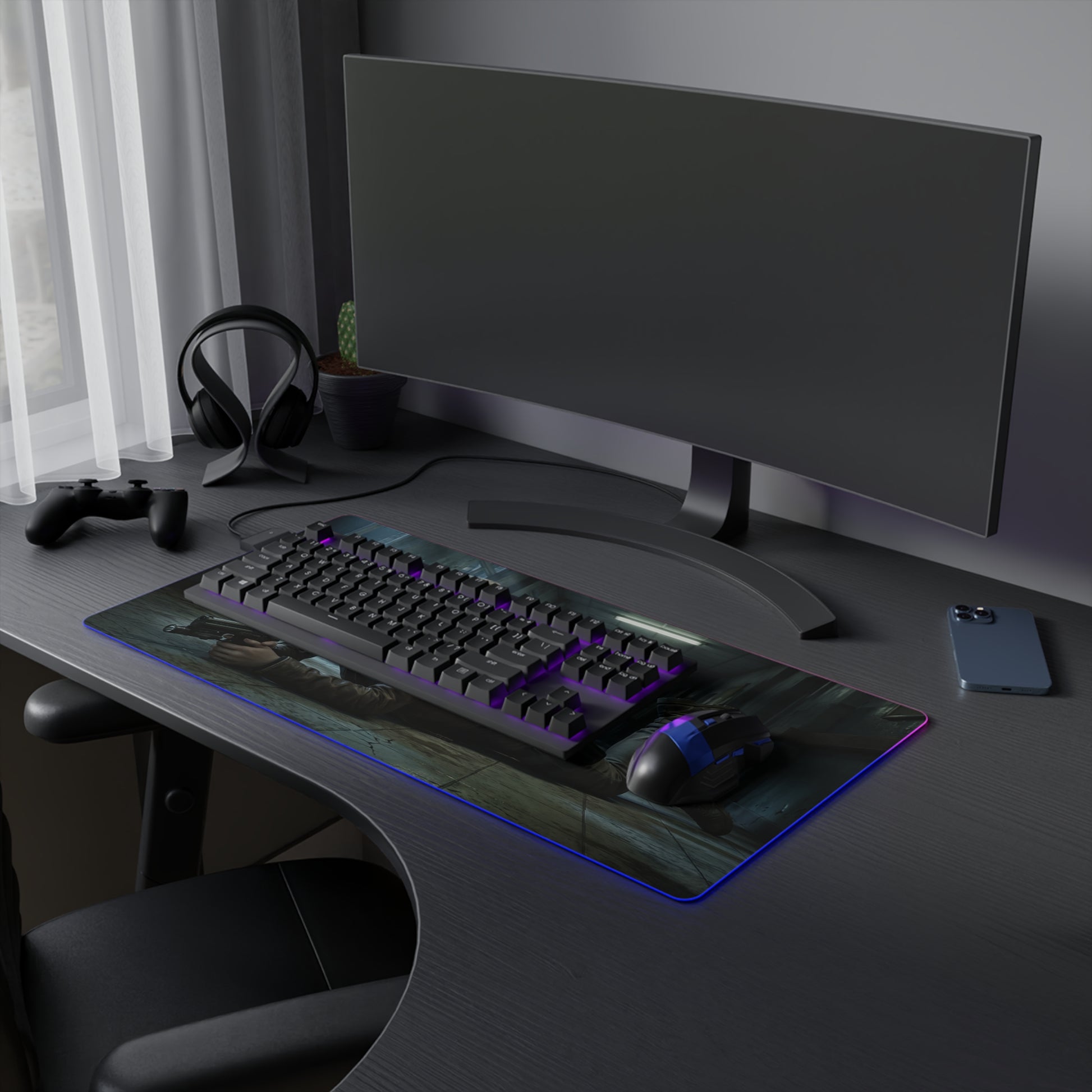 Resident Evil RGB Mouse Pad Grace Ashcroft Gaming Desk Mat Gamer Gift on gaming desk with keyboard mouse and RGB lighting