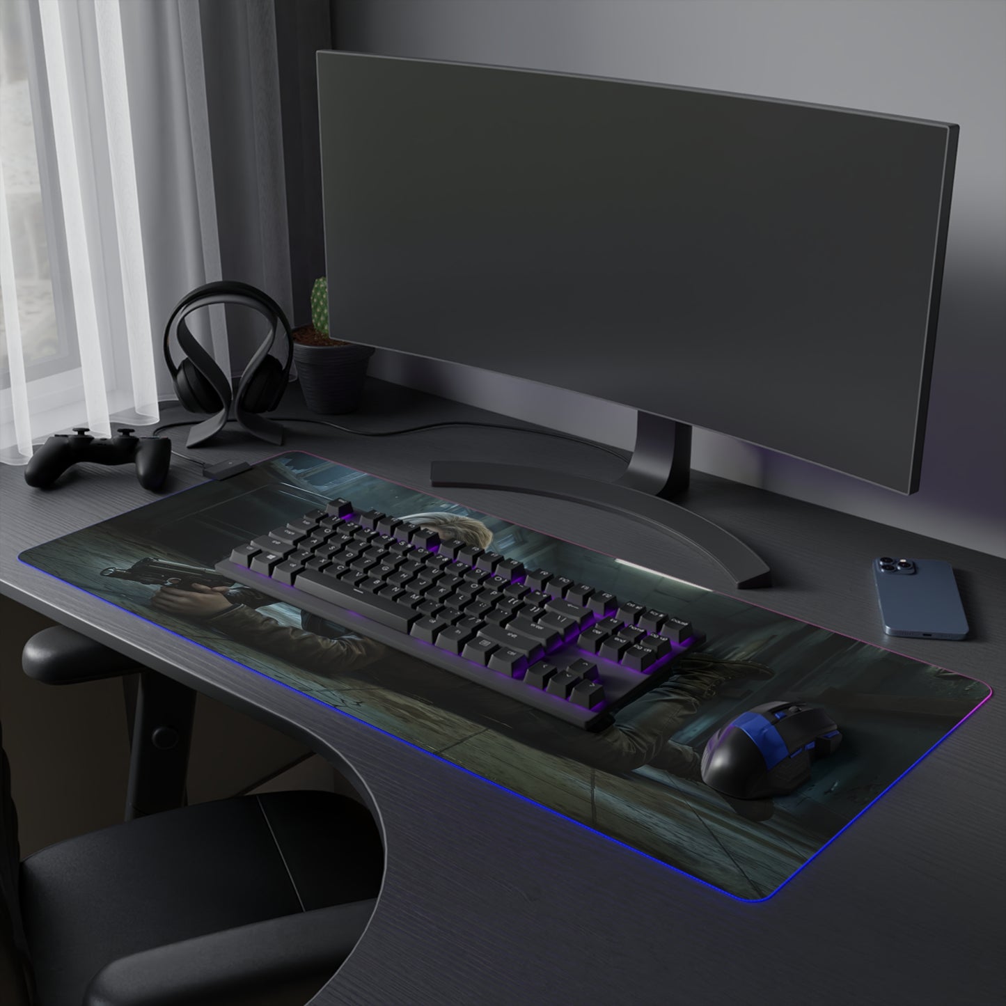 Resident Evil RGB Mouse Pad Grace Ashcroft Gaming Desk Mat Gamer Gift - RGB gaming desk mat with character art, smooth cloth surface and non-slip base