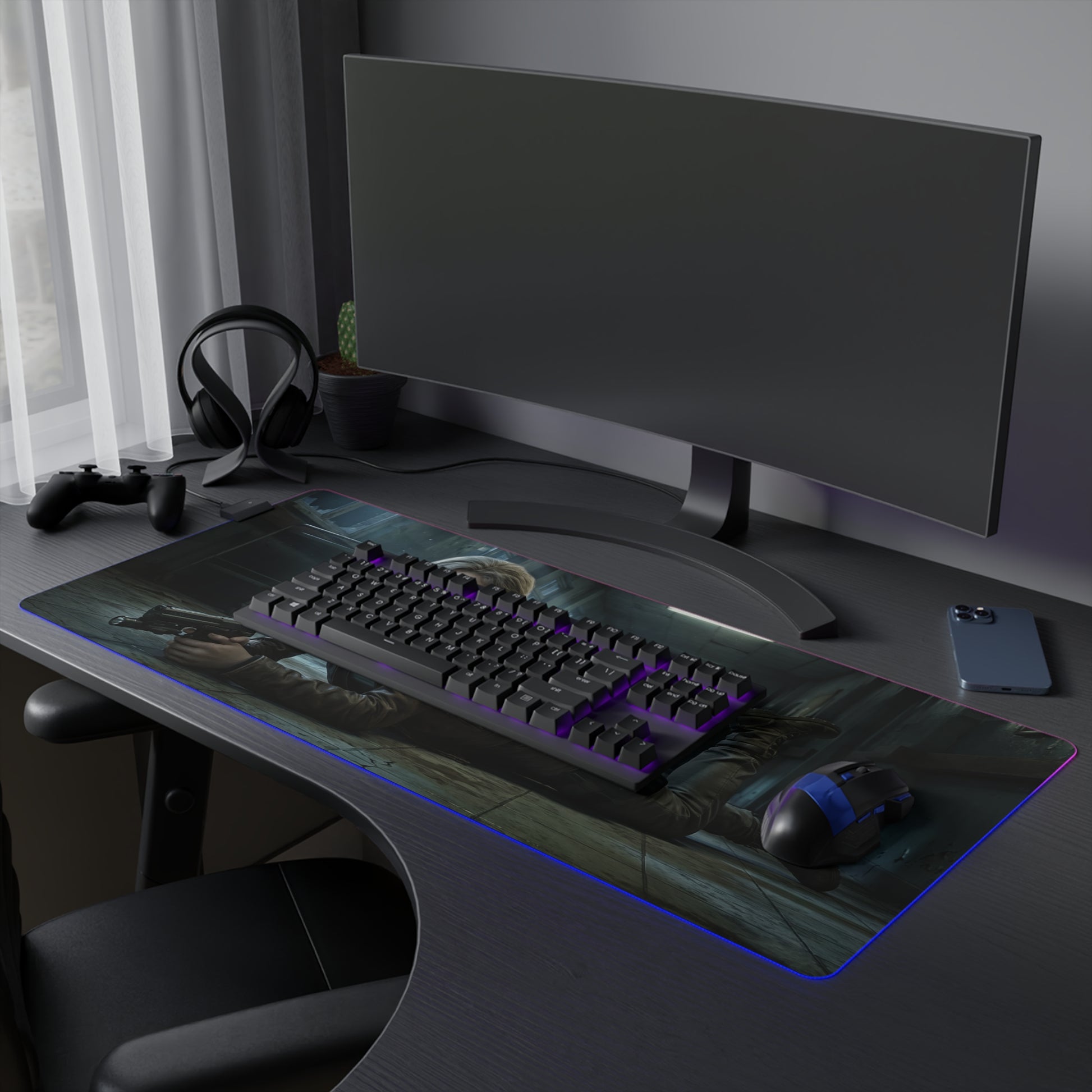 Resident Evil RGB Mouse Pad Grace Ashcroft Gaming Desk Mat Gamer Gift - RGB gaming desk mat with character art, smooth cloth surface and non-slip base