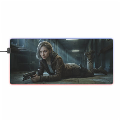 Resident Evil RGB Mouse Pad Grace Ashcroft Gaming Desk Mat Gamer Gift - Grace Ashcroft art on RGB gaming desk mat with non-slip base