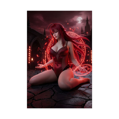 Rias Gremory Poster / Rias Gremory Wall Art / Rias Gremory Art Print / Anime Devil Poster - sultry crimson Rias Gremory with glowing magic circles
