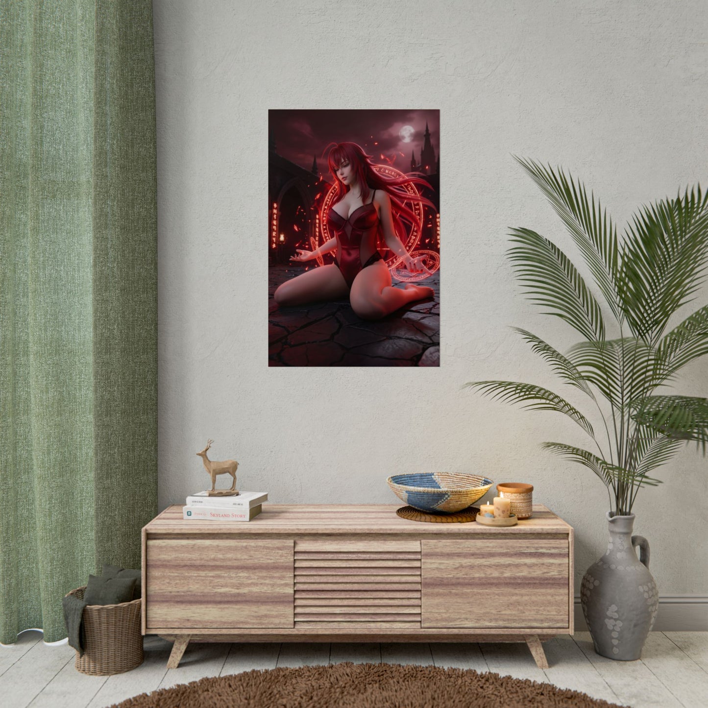 Rias Gremory Poster / Rias Gremory Wall Art / Rias Gremory Art Print / Anime Devil Poster - crimson magic circle anime wall art with confident devil heroine
