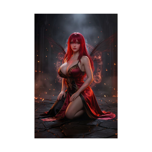 Rias Gremory Poster / Rias Gremory Wall Art / Rias Gremory Art Print / High School DxD Poster - crimson-haired Rias in dark magical setting, elegant supernatural power