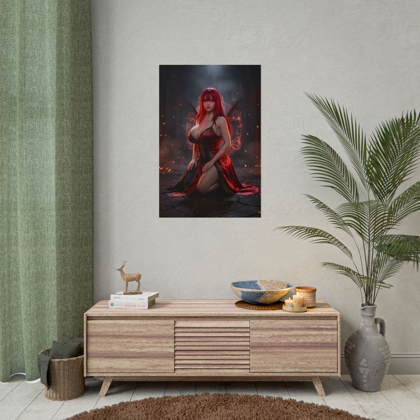 Rias Gremory Poster / Rias Gremory Wall Art / Rias Gremory Art Print / High School DxD Poster featuring crimson-haired Rias in dark magical setting
