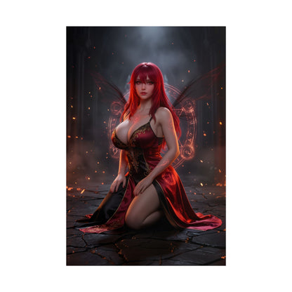 Rias Gremory Poster / Rias Gremory Wall Art / Rias Gremory Art Print / High School DxD Poster - crimson-haired Rias in dark magical setting with glowing sigils