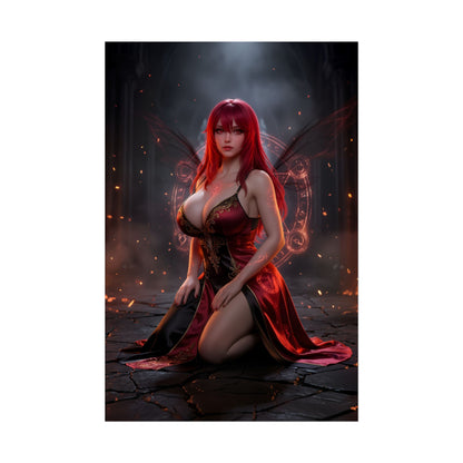 Rias Gremory Poster / Rias Gremory Wall Art / Rias Gremory Art Print / High School DxD Poster - crimson-haired Rias in dark magical setting, glowing sigils, dramatic red lighting