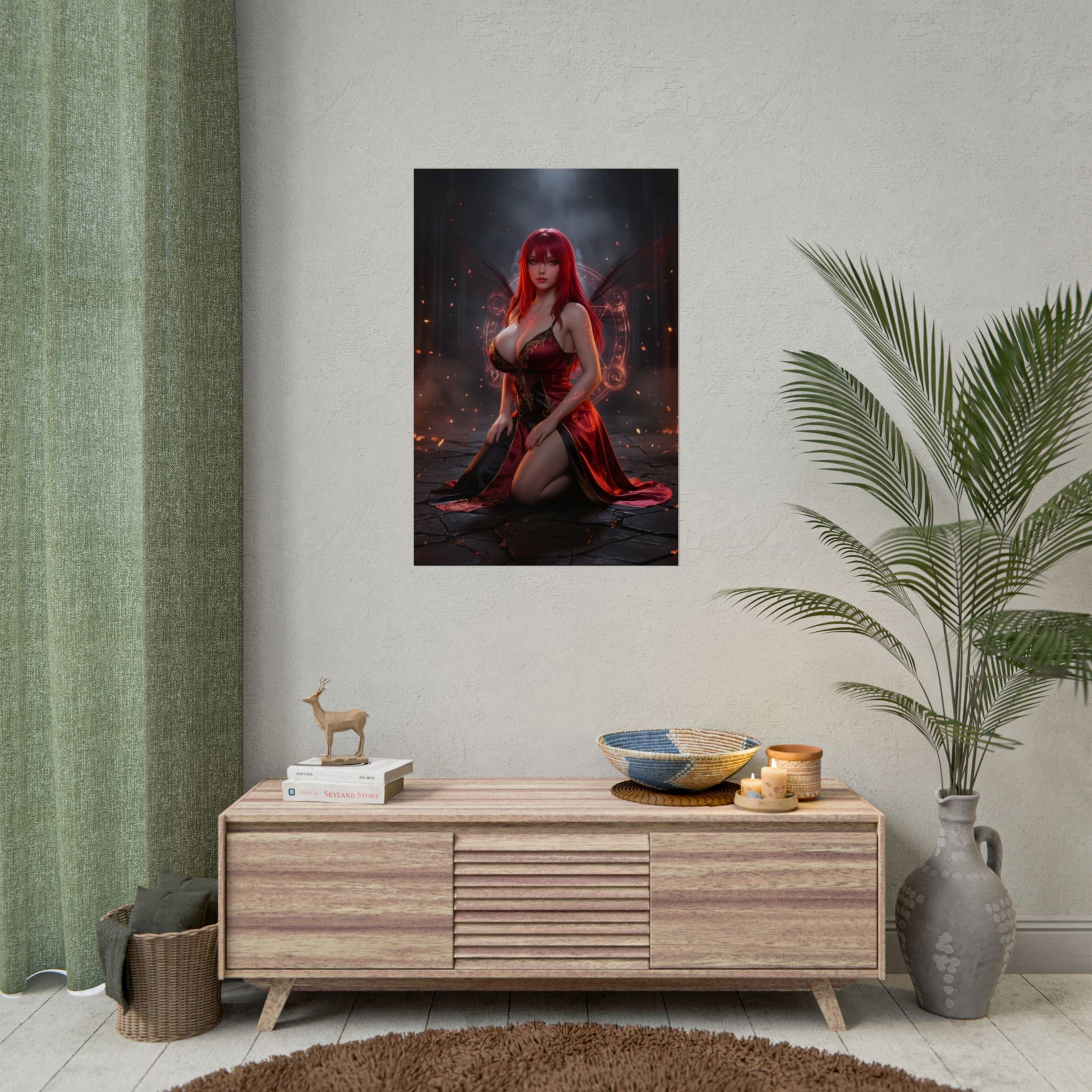 Rias Gremory Poster / Rias Gremory Wall Art / Rias Gremory Art Print / High School DxD Poster - crimson-haired Rias in dark magical setting