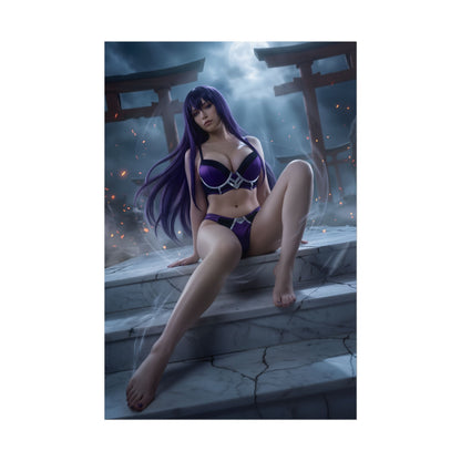 Saeko Busujima Poster / Saeko Busujima Wall Art / Saeko Busujima Art Print / Anime Warrior Poster — moonlit shrine scene with seductive, calm anime warrior