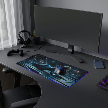 Samus Aran Mouse Pad, Samus Aran LED RGB Desk Mat, Gift for Gamer, Sci-Fi Room Decor — LED gaming desk mat with Samus Aran artwork and anti-slip rubber