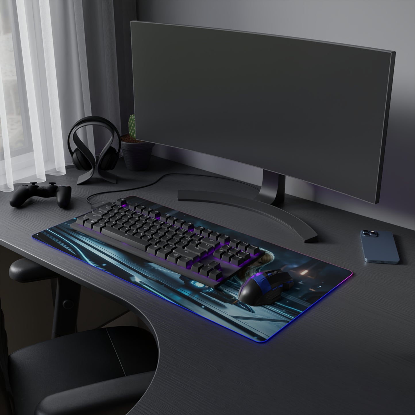 Samus Aran Mouse Pad, Samus Aran LED RGB Desk Mat, Gift for Gamer, Sci-Fi Room Decor — LED RGB desk mat with Samus art, gaming setup