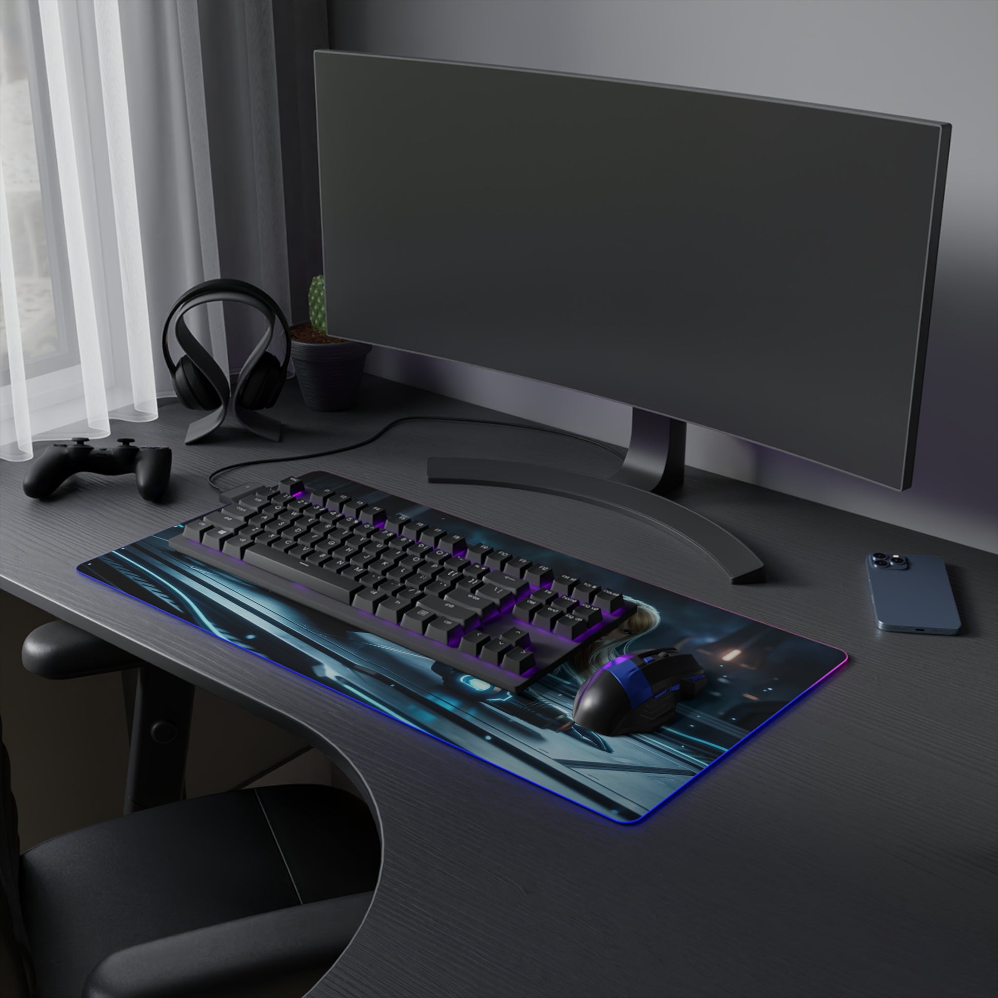 Samus Aran Mouse Pad, Samus Aran LED RGB Desk Mat, Gift for Gamer, Sci-Fi Room Decor — LED RGB desk mat with Samus art, gaming setup