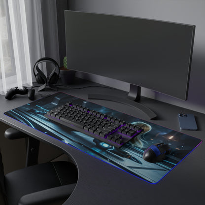 Samus Aran Mouse Pad, Samus Aran LED RGB Desk Mat, Gift for Gamer, Sci-Fi Room Decor — LED RGB gaming desk mat with Samus Aran artwork
