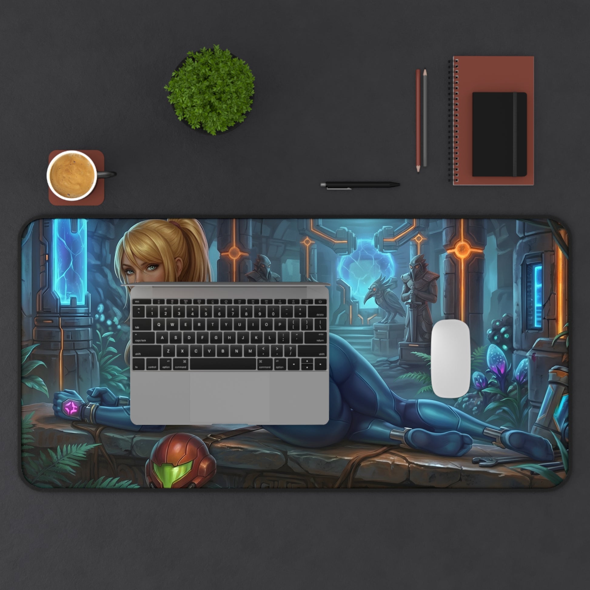 Samus Aran Mouse Pad – Sci-Fi Game Gaming Mouse Pad, Stylish Gamer Desk Decor featuring detailed Samus artwork on a large stitched gaming mouse pad